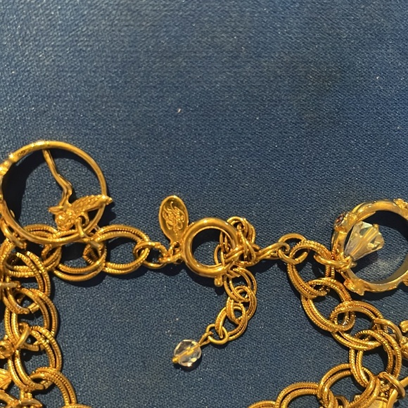 Kirks Folly charm bracelet crystal gold rings hearts cherubs dangles -Bnwot - Picture 10 of 15